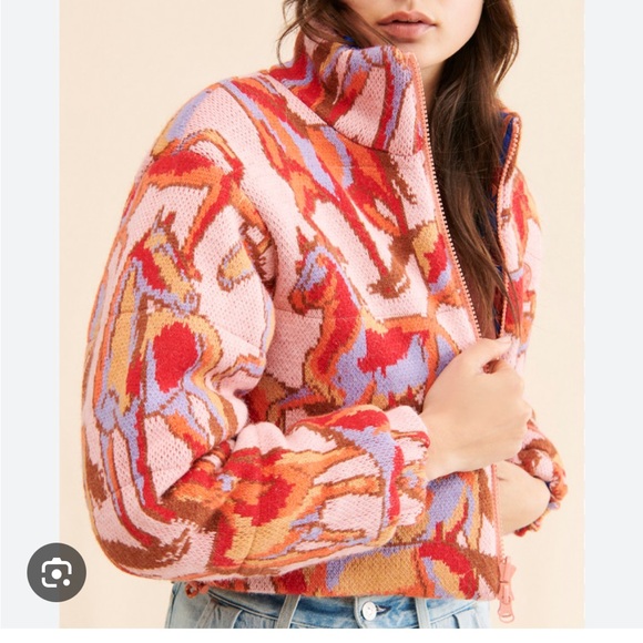 Farm Rio reversible wild horses tricot puffer jacket - Picture 2 of 6